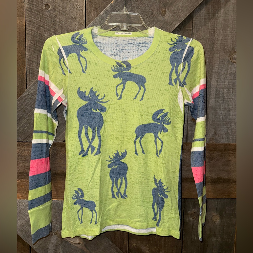 Whimsey Rose Moose Print Long Sleeve Waffle Shirt - Size Women’s Small